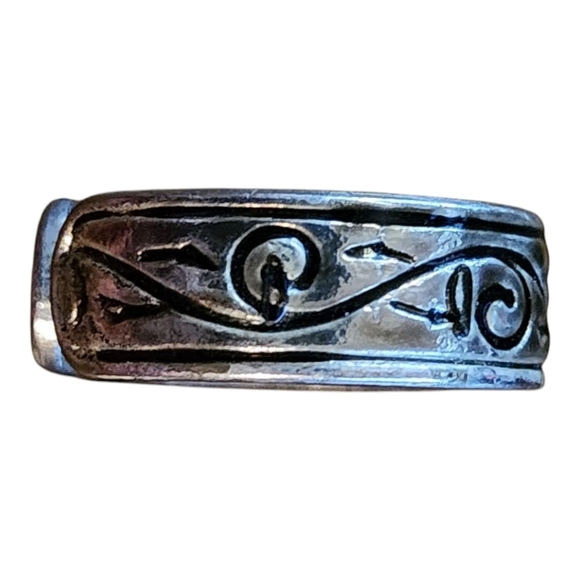 Vintage Silver Swirl Etched Band Ring Adjustable Rustic Boho Unisex Jewelry - Picture 6 of 8